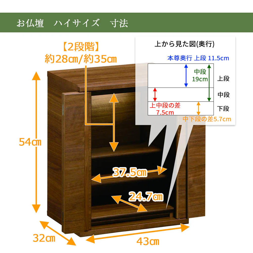 仏壇 HKシェルフレックス ウォールナット 高さ127cm 仏壇+下台セット - Image 12