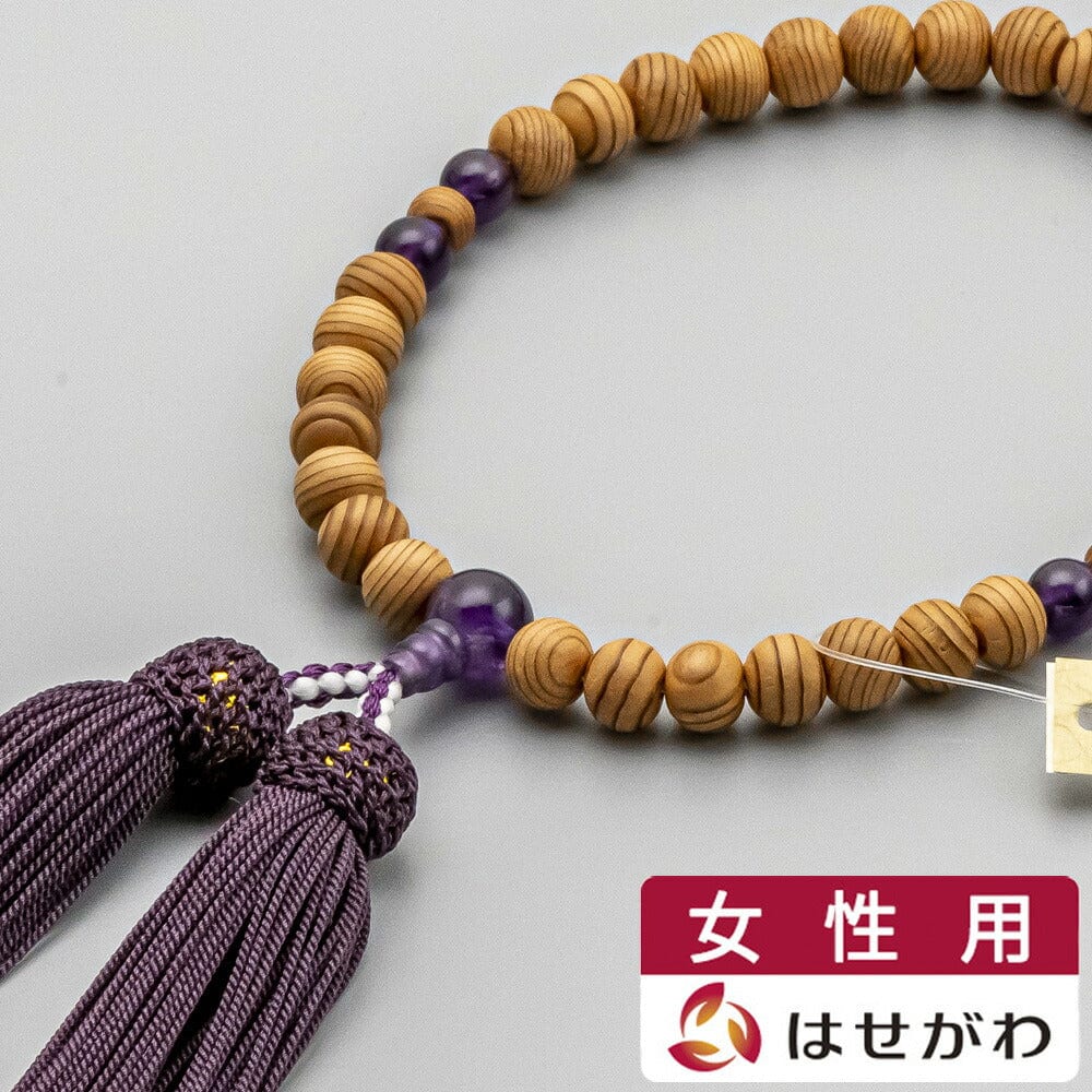 数珠 日本の木 屋久杉紫水晶正絹房紫紺 婦人