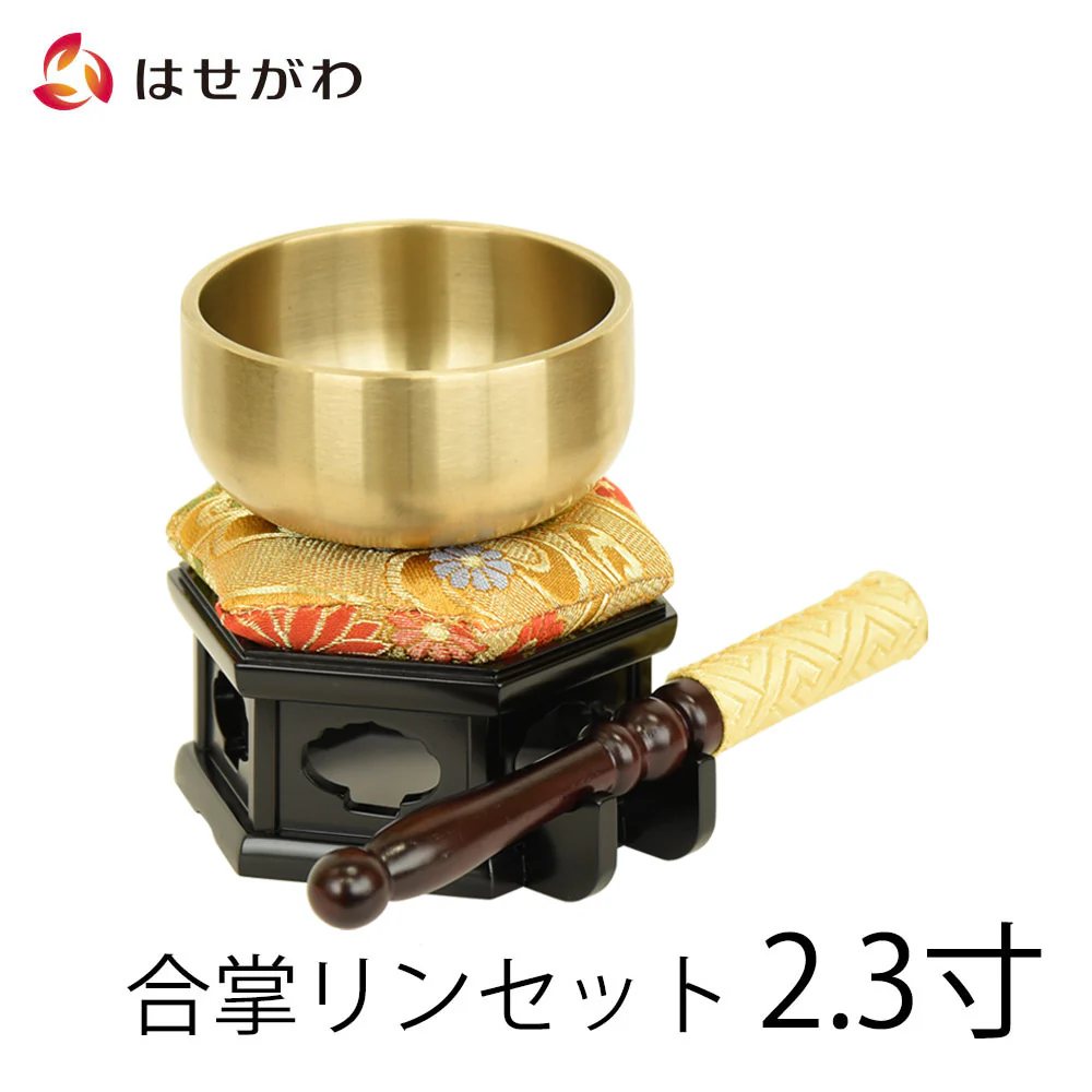 合掌リンセット 2.3寸 リン台六角黒檀色